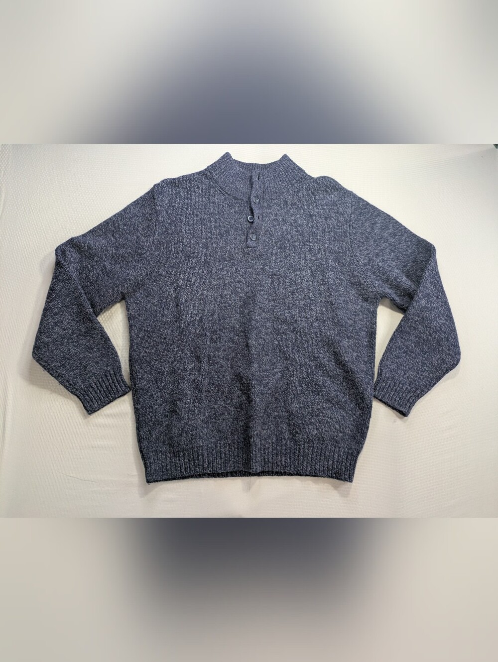 L.L. BEAN Men's Large Lamb's Wool Sweater Blue Henley O-DBH1 Pullover Sweater